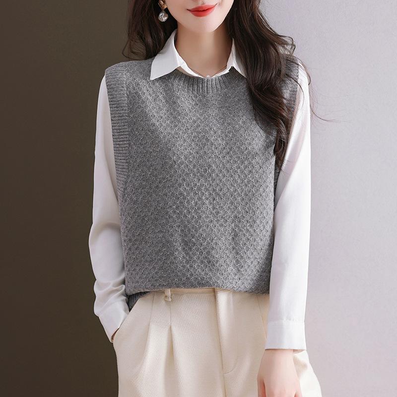 Women's Wool Knit Vest - 2025 Autumn/Winter New Style, Versatile Sleeveless Sweater with Shirt