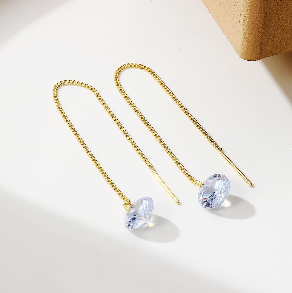 Long Copper Chain Tassel 8mm CZ Crystal Dangle Earrings for Women Hyperbole Drop Jewelry Accessories Girl Gift Brincos