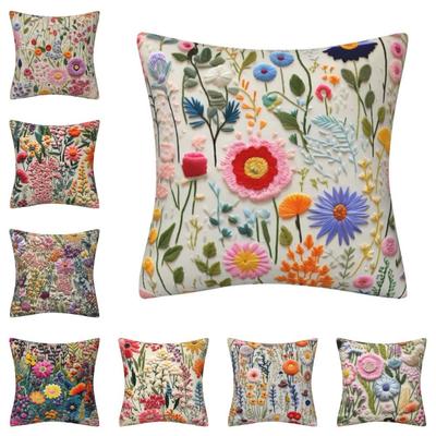 Flower Pattern Pillow Covers 3D Embroidered Throw Pillow Covers New Cushion Covers  Home Decor
