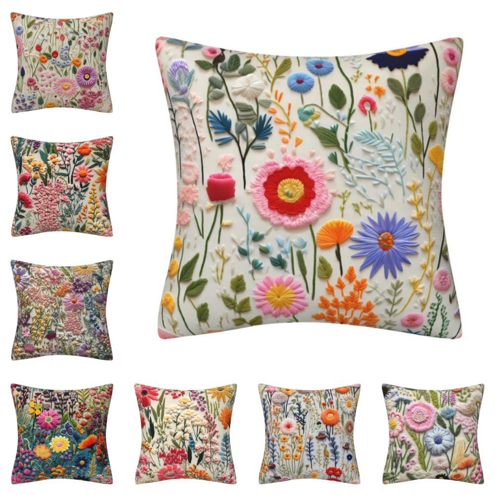 Flower Pattern Pillow Covers 3D Embroidered Throw Pillow Covers New Cushion Covers Home Decor