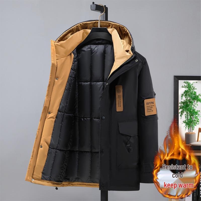 Men's Plus Size 2023 Trendy Mid-Length Cotton Jacket - Winter Warm Hooded Korean Style Workwear