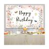 2D Floral Butterfly Happy Birthday Backdrop, Pink Flower Party Photography Background Cloth