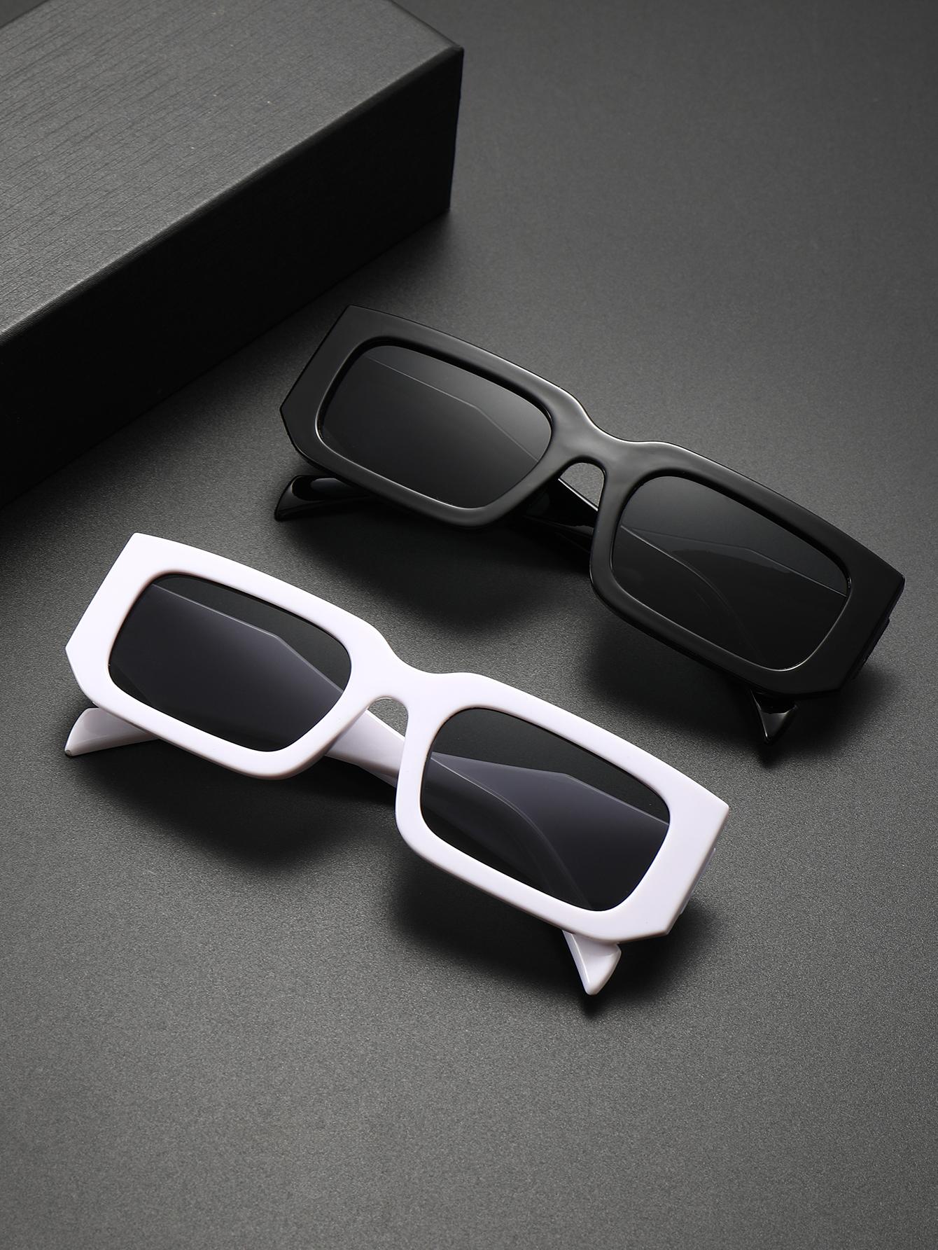 

2PCS Unisex Retro Rectangle Fashion Glasses Suitable for Daily Wear And Driving European And American Style Eyewear