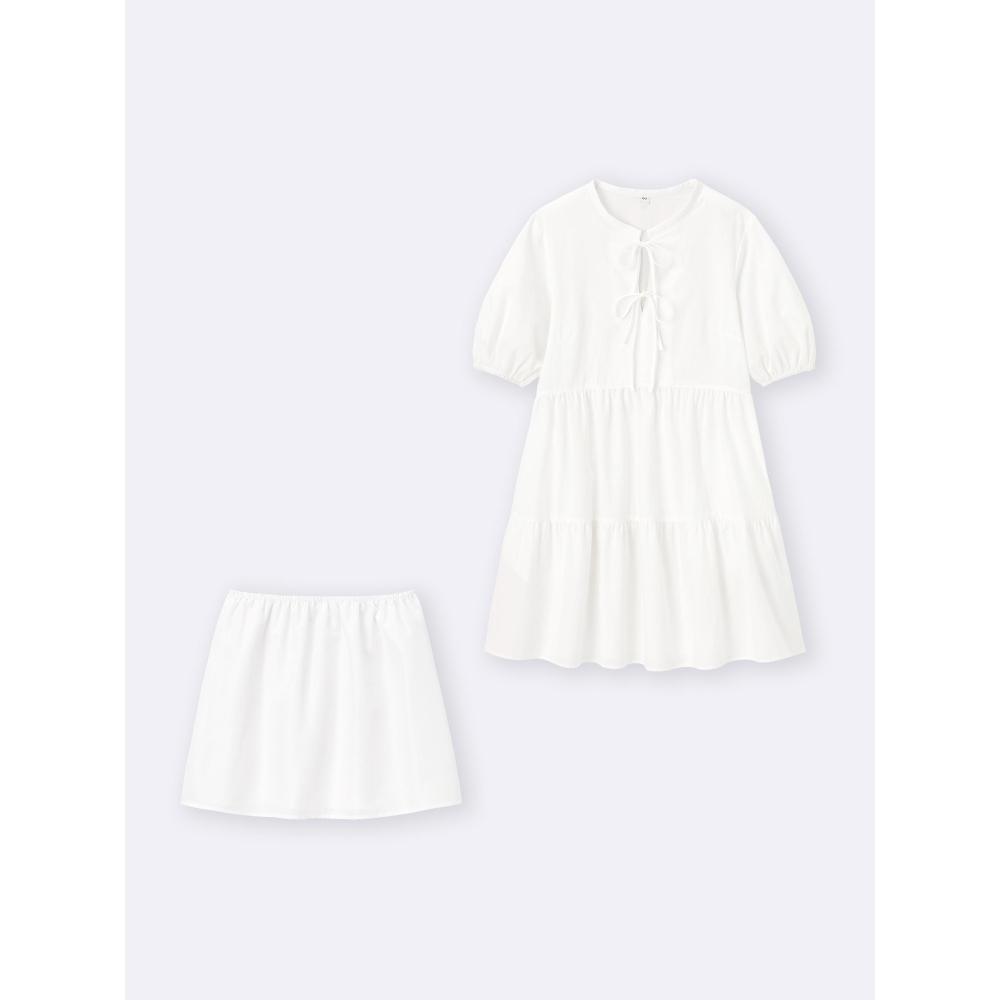 GU by Uniqlo Cotton Tiered Mini Dress  5 Minute Sleeve 