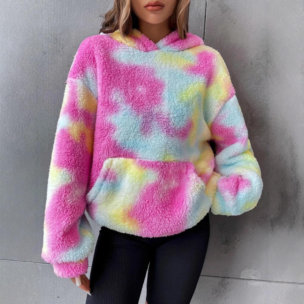 Dámska neformálna všestranná mikina s kapucňou a vreckom, tie-dye, plyšová, výpredaj oblečenia