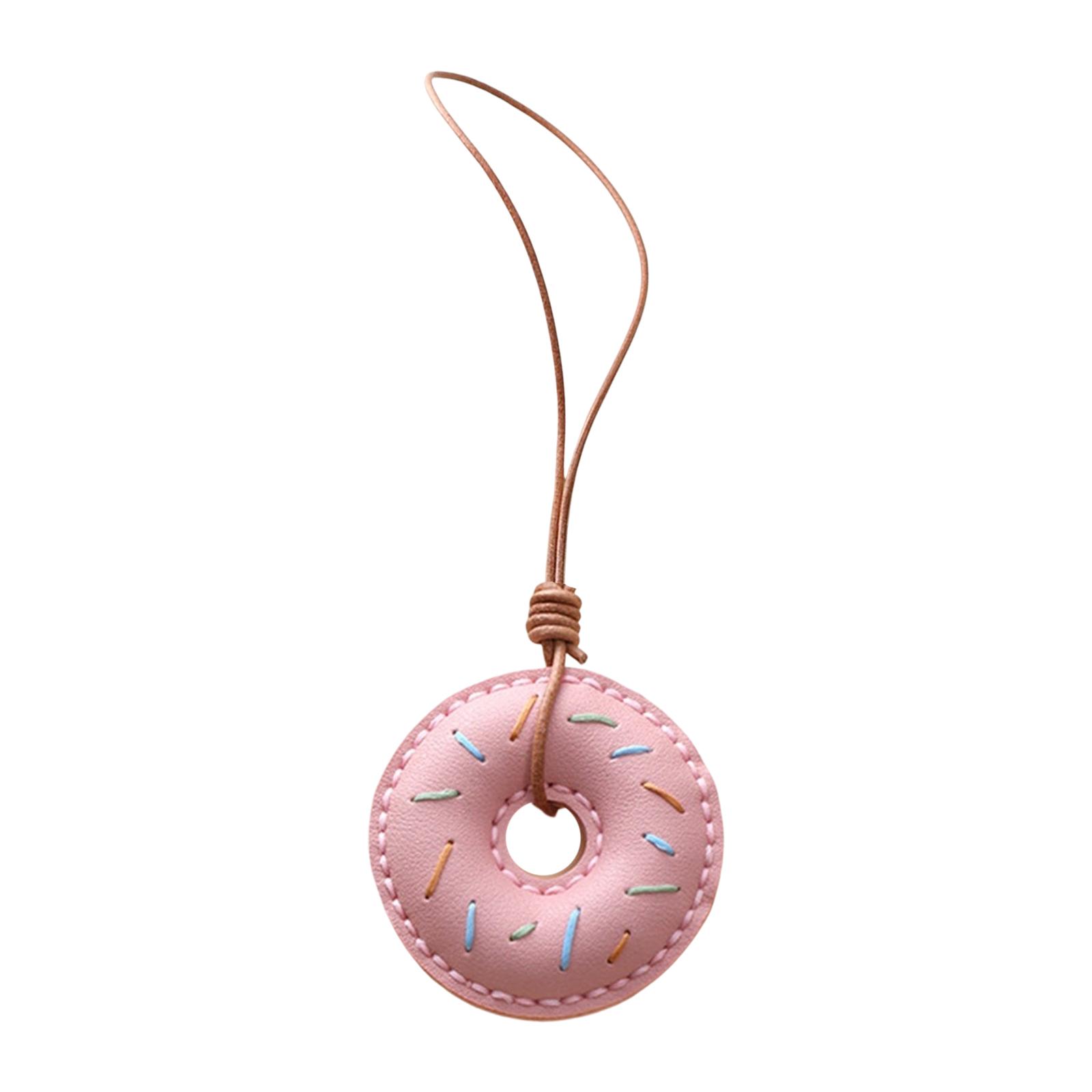 

Elegant PU Leather Doughnuts Keyring/Lanyard Decorative Keychain Charm Fashionable Bag Pendant Accessory for Women B розовый