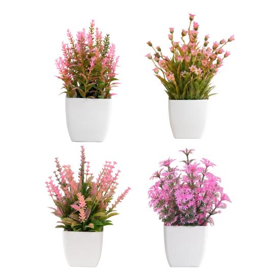 Simulated Small Potted Plants Maintenance-free Pink Faux Flowers With Pots 1 Pc
