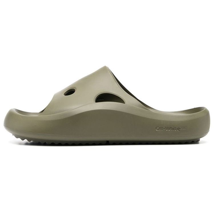 Off-White Rubber Hollow Slip-On Thick Sole Fashion Sandals Men Sandals Green OMIC014S23MAT0015656