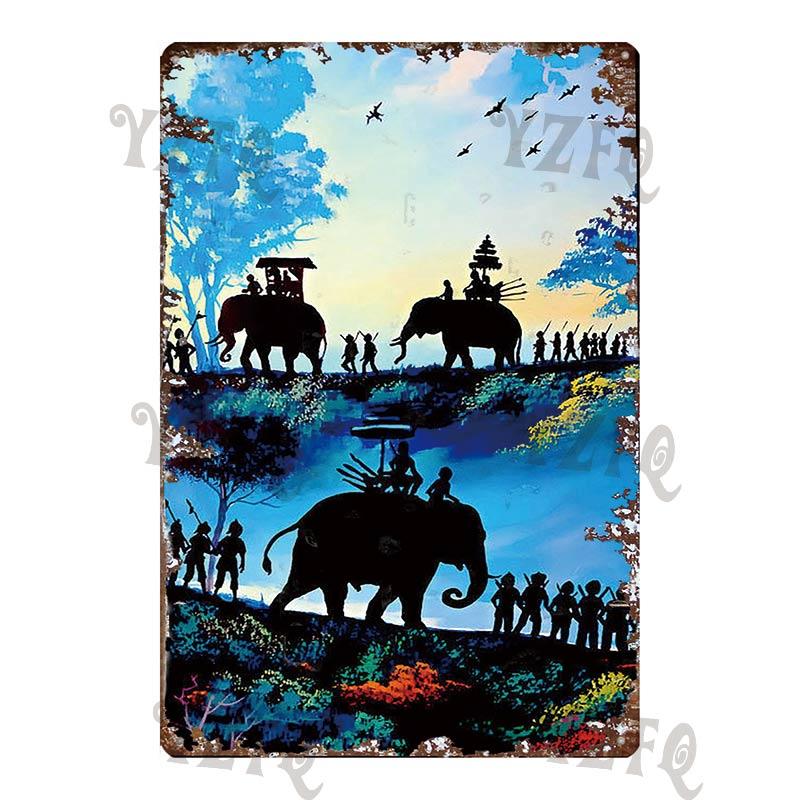 Vintage Thailand Travel Poster Tuktuk Car Taxi  Thai Elephant Metal Sign  Wall Bar Restaurant Home  Craft Decor 30X20CM DU-4682A