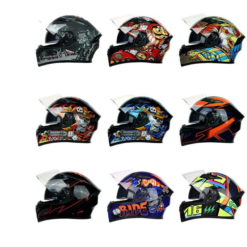 Jiekai Full Face Flip-Up Motorcycle Helmet for Men & Women with Horn Design - All Season Racing Safety Helmet.