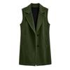 Women's Long Wool Lapel Collar Button Front Vest with Pockets