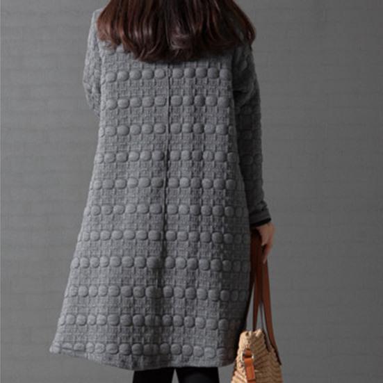 Lady Dress Solid Color Stand Collar Casual Loose Knee Length Winter Dress for