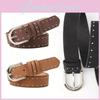 Faux Leather Western Belt With Beaded Decor For Hip Hop Style Outfits