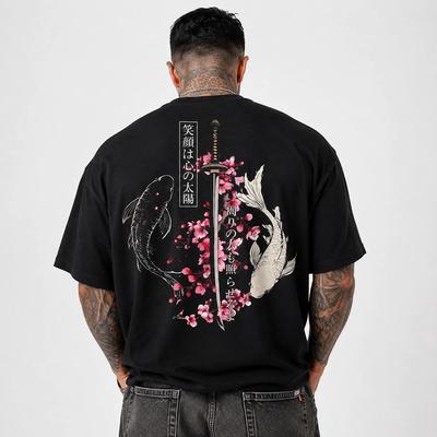 Japonská ryba Koi Samurajský meč Tričko Sakura Třešňový květ Grafické tričko