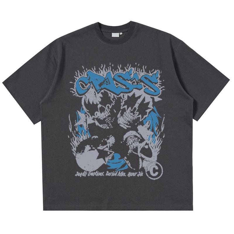 Gothic Unisexs Tshirt oversized cotton skull print Y2k top street Harajuku graphic Korean fashion shortsleeved aesthetic clothing