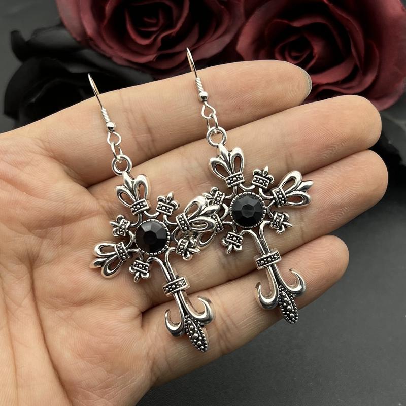 Gothic Hip Hop Rock Cross Crystal Earrings Aesthetic Accessories Jewelry Gift