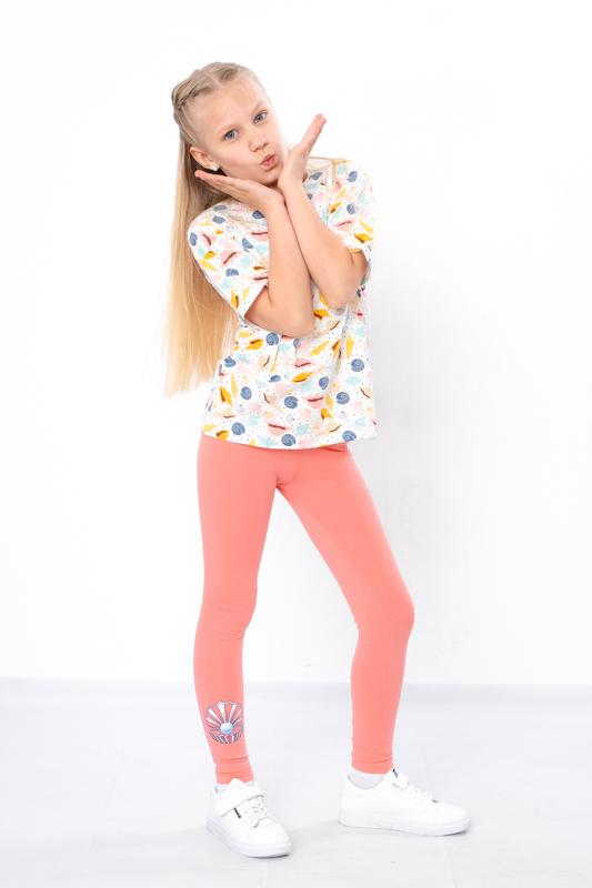 Set de Vară Activ pentru Fete – Tricou Moale din Bumbac Tricotat cu Imprimeu Distractiv și Colanți Elastici, Vară, 6427-043-33 HC