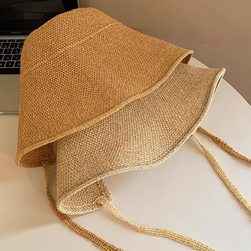 Linen Straw Regency Bonnets Hats For Women Sun Hats Bow Beach Cap Big Wide Brim Cloche Hat Chapeau Femme Lace Up Outdoor Summer
