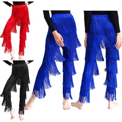 Damen Performance Hose Elastischer Bund Stufenförmiges Fransen Quasten Design Latein Tanzhose Tango Kostüm