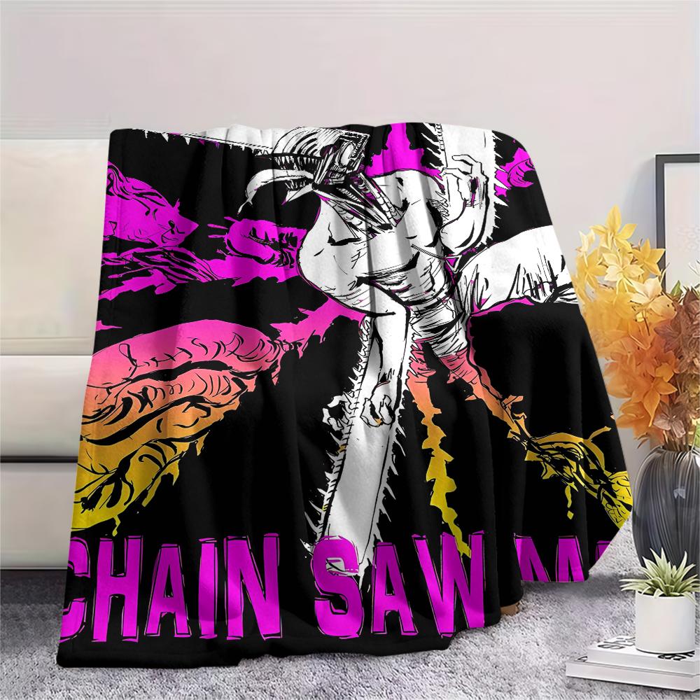 1Pc Chainsaw Man Print Flannel Blanket, High quality Comfortable for All Seasons, Home Decor, Warmth and Comfort, Perfect for Christmas Gifts