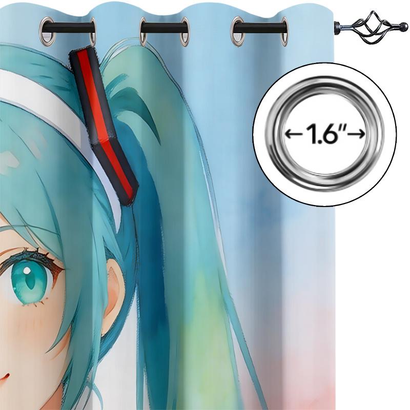 2Pcs Hatsune Miku Watercolor Sailor Uniform Blackout Curtains Soft Pastel Anime Window Drape Fans Room Kids Room Decor Best Gift
