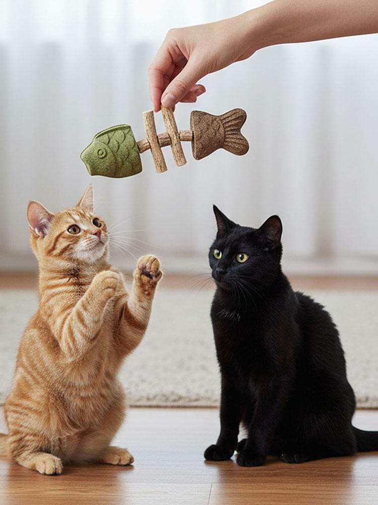 Creative Fish Bone Cat Toy Wooden Teeth Cleaning Stick Cat Chew Toy Feline Tooth Care Tool Pet Supplies