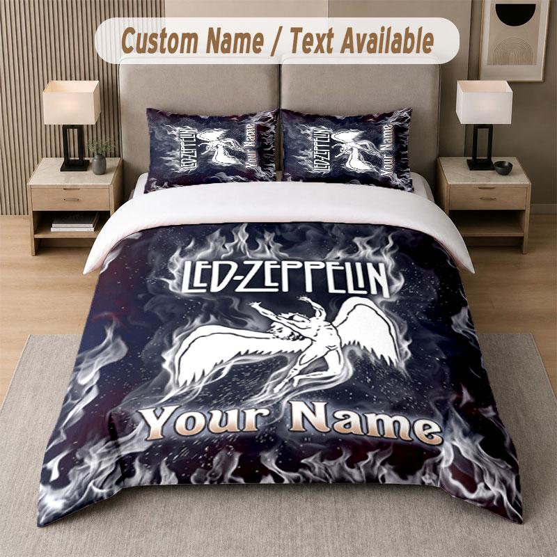 Custom Bedding Set Led Zeppelin Pattern, Print Name Text 1 Duvet Cover plus 2 Pillowcases Home Textile
