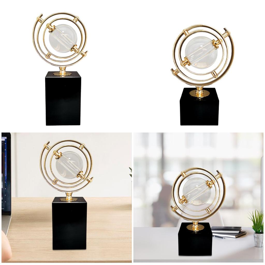 Geometric Globe Statue Alloy Sculpture for Office Decoration Apartment Hotel Height 23cm