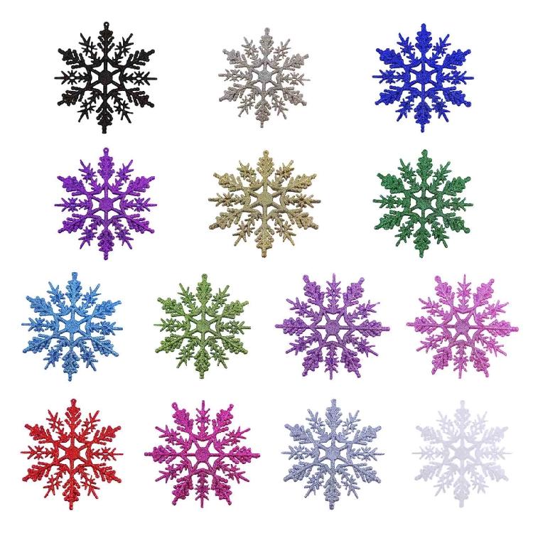 Christmas Snowflake Pendant 24pcs/set Glitter Plastic Tree Window Wall Decor