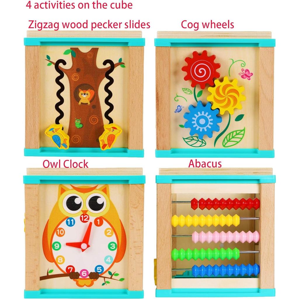 Toys of Wood Oxford Wooden Activity Cube, Motor Skills Cube, Wooden Labyrinth Toy, Loop with Beads, for Babies, Large