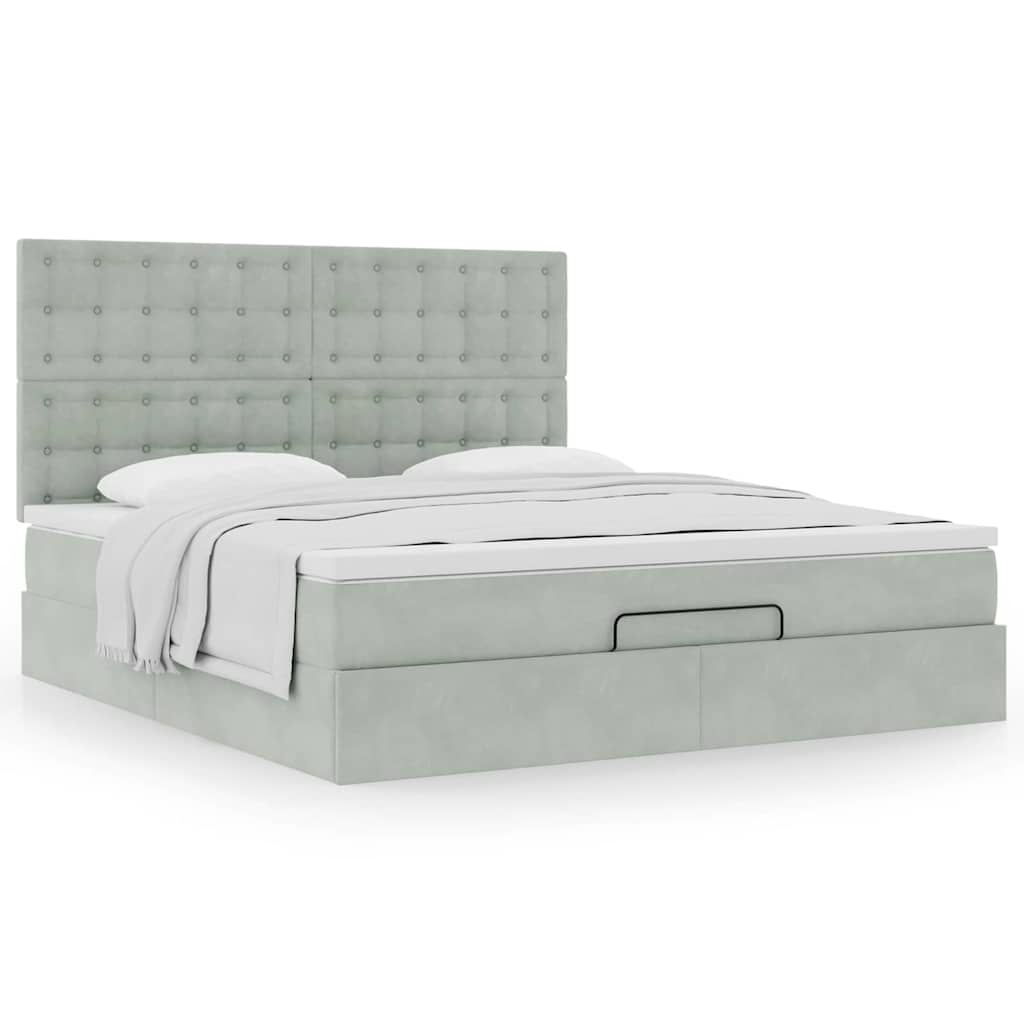 Enjoy a restful night s sleep with this Ottoman bed with mattress in light grey 160 x 200 cm upholstered in velvet