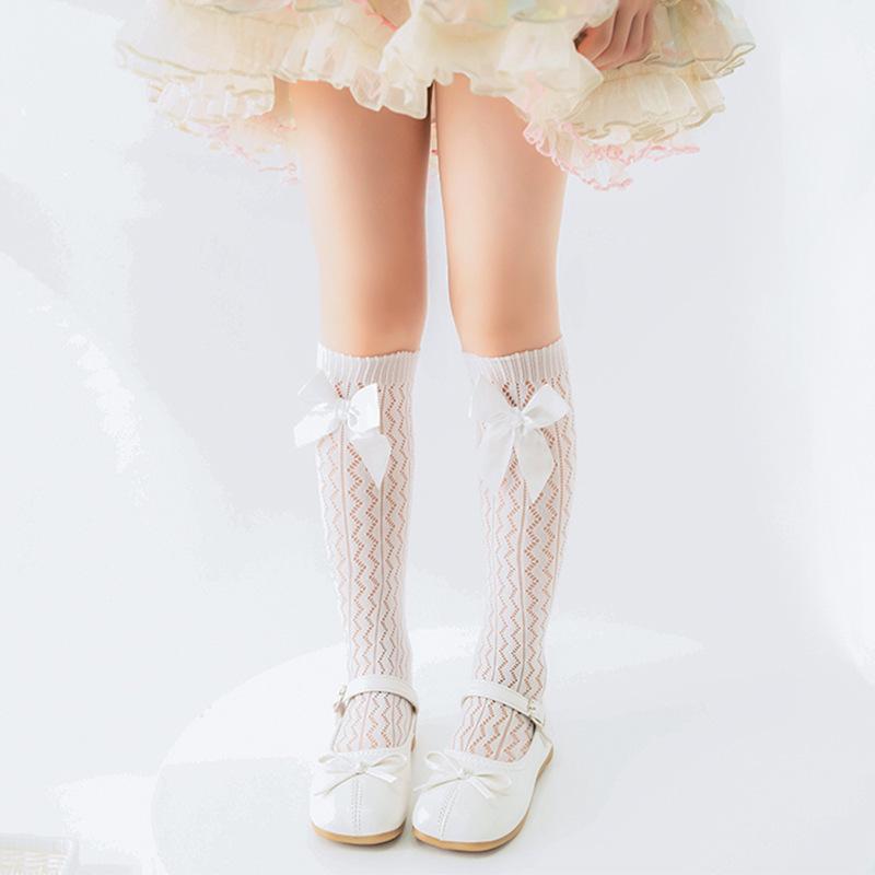 Girls' Lolita Crochet Lace Bow Mid-Calf Socks