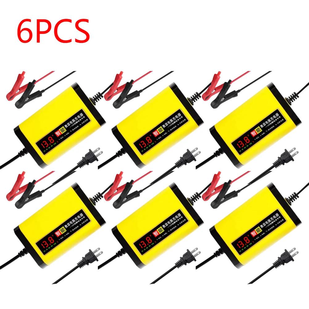 6-1PCS 12V Car Battery Charger 220V 110V LED Display Short Circuit Protection Power Charger Car Charger for Motorcycle EU/US/UK