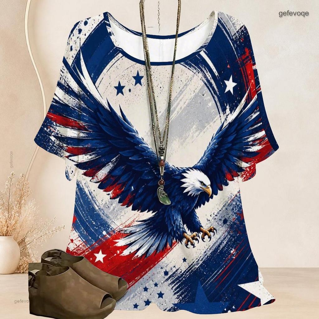 Women Plus Size Round Neck Batwing Short Sleeve Top Star Planet Cosmic Wave Print Loose Casual Tunic Blouse
