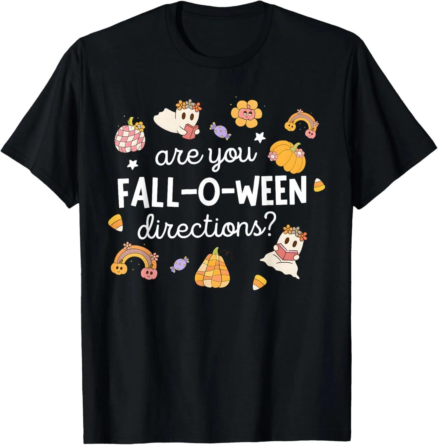 

Fall O Ween Directions Ghost Pumpkin Teacher Halloween Graphic Tee Soft Cotton Unisex T Shirt S