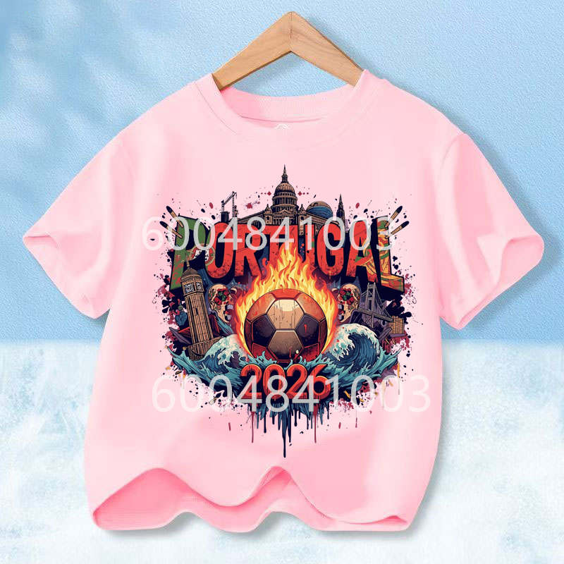 Portugal Flag Retro Style Graphic Children Shirt Kid Boys Girls Summer Cotton Short Sleeve Little Soccer Fan Casual Daily Wear