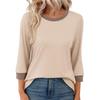 Spring Autumn O Neck Patchwork T-shirt Women Long Sleeve Casual Fashion All-match Bottomed Pullover Tee Top