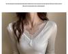 Elegant V-Neck Lace Trim Low-Neck Slimming White Top for Women - Autumn/Winter Innerwear