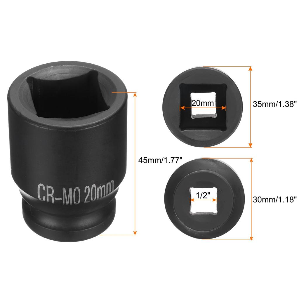 uxcell 2Pcs 4 Point Square Socket 1/2" Drive 20mm Metric