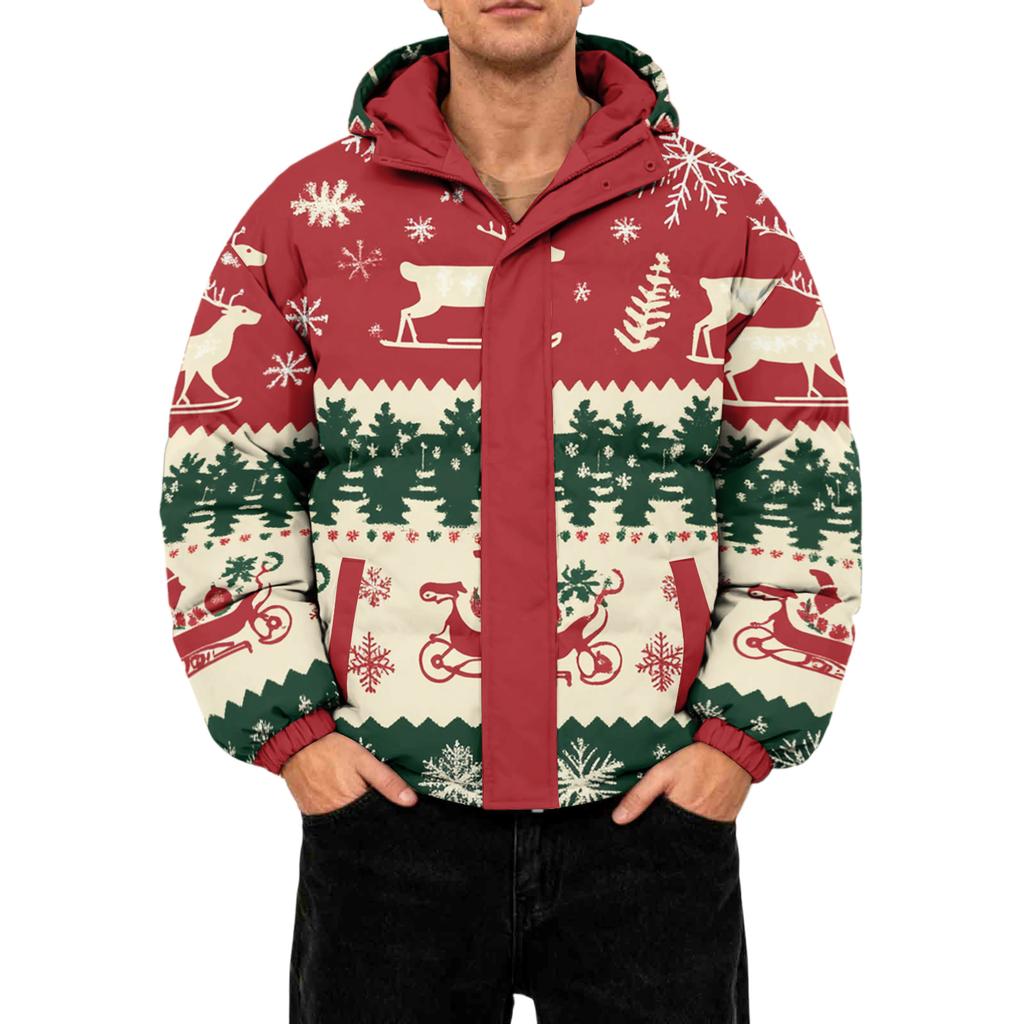 Men's Oversized Casual Down Jacket With Long Sleeves And Hood