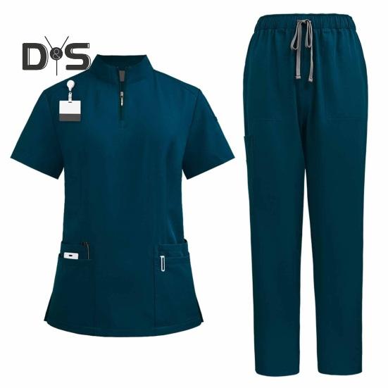 2Pcs Nurse Uniform Scrubs Set for Nurse Doctor Hospital Staff Jogger Suit with Multi Pocket Top Pants Stretchy Comfortable Workwear for Medical