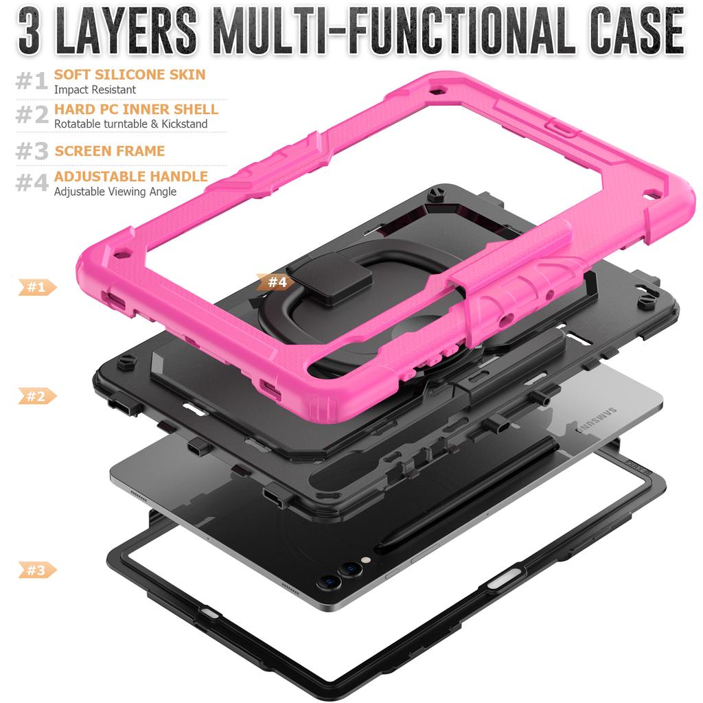 Rotating Stand Case Universal For Samsung Galaxy Tab S10 S9 FE Plus 12.4 Inch SM-X820 X826 X610 X616 X810 X816 Heavy Duty Cover
