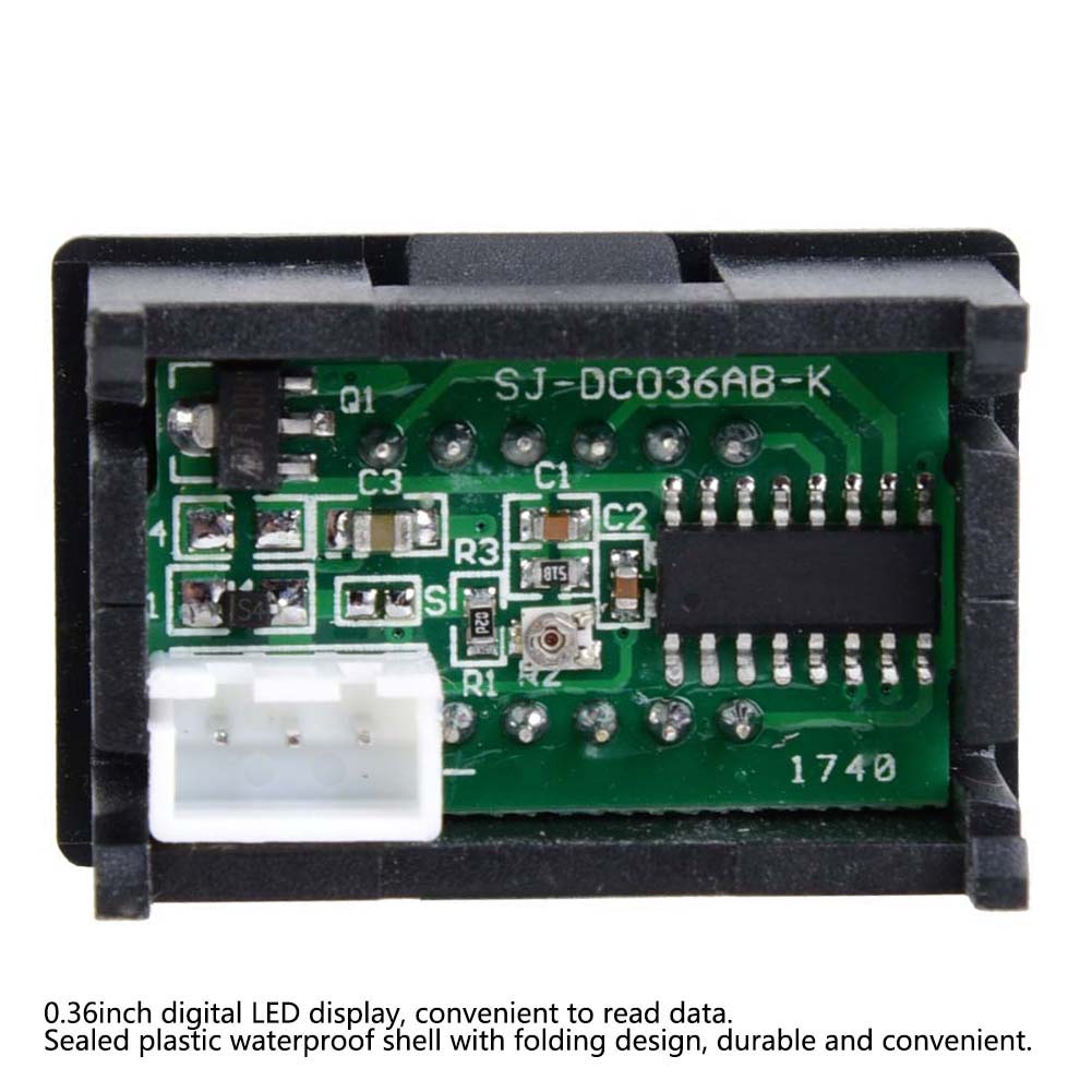 Digital Voltmeter 0.36inch Three Wire DC 0 100V LED Display Voltage Meter Waterproof (Green)