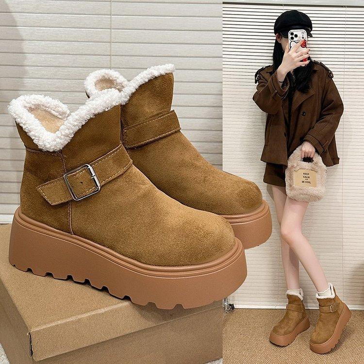 Thick-soled heightening snow boots, velvet shoes, warm fluffy cotton boots, Northeast large cotton shoes