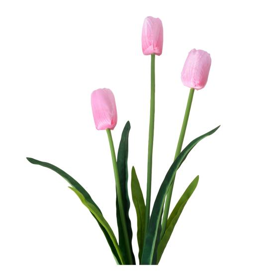 Artificial Flowers 3-Head Silk Tulip Bouquet with Bendable Iron Wire Stem Faux Floral Arrangement Wedding Decorations Photography Props