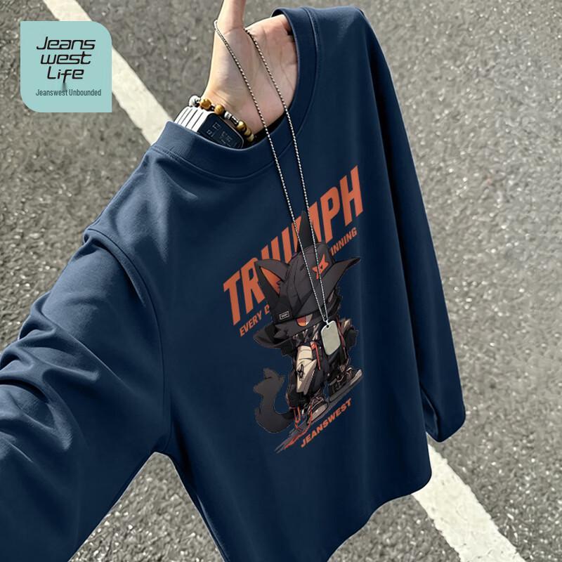 JEANSWEST LIFE Men s Long-Sleeve Pure Cotton JZS Cat Print T-Shirt L