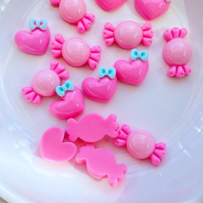 50Pcs New Cute Mini Resin Heart-Shaped /Candy Flat back Cabochon Scrapbook Kawaii DIY Embellishments Accessories