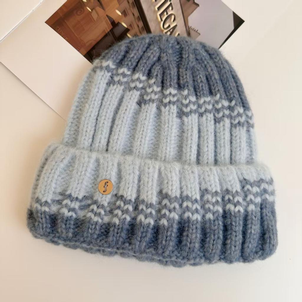 Ear Protector Warm New Knitted Hat Trendy Girl Color Matching Street Autumn and Winter Wool Hat Versatile Face Small Cold Hat