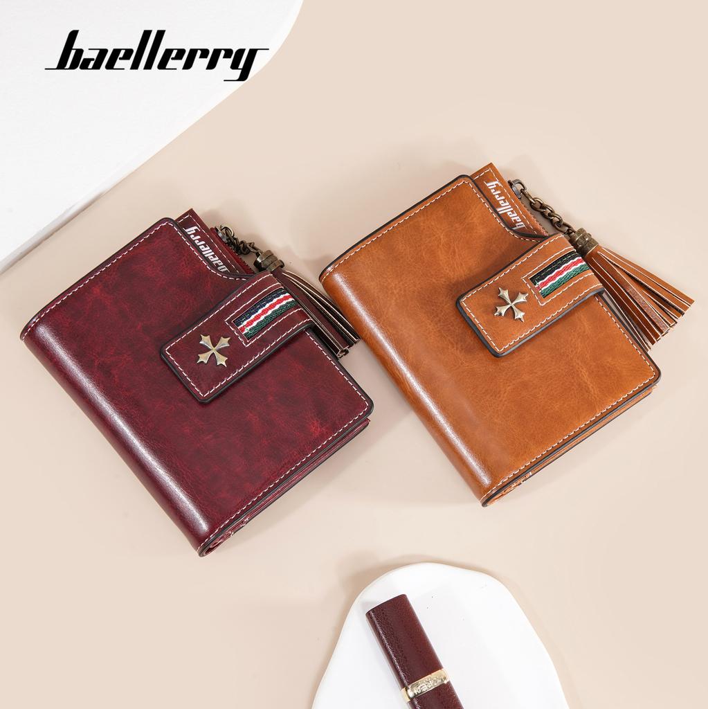 New pu women's wallet Korean oil wax leather fringed fashion short multi-card zipper change bag