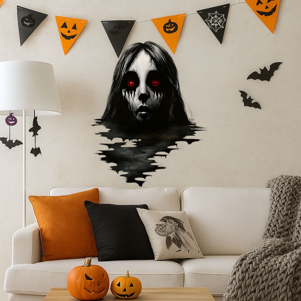 Fun Self-Adhesive Halloween Wall Decals Removable Thriller Scary Wall Stickers Realistic Wall Clings Living Room